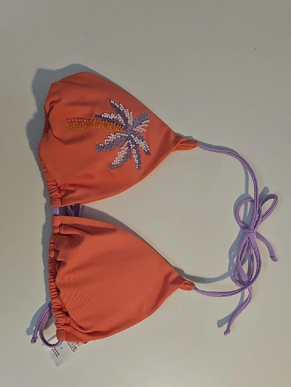 Wild Fable Womens L Coral Triangle Bikini Top with Purple Straps and Beaded Palm